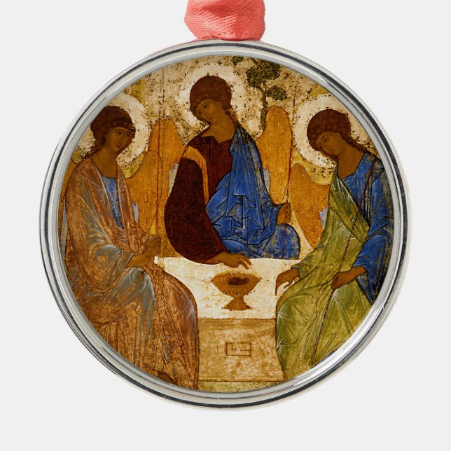 Ornement Rond Argenté Sainte Trinité Icon Rublev Byzantine Catholique Ca (Devant)