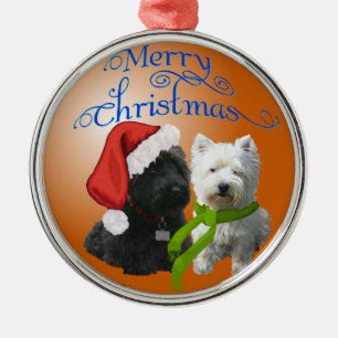 Ornement Rond Argenté Scottie et Westie Ornament