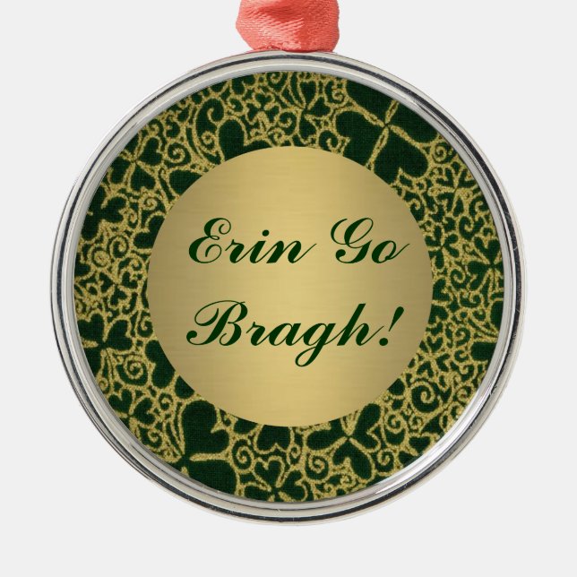 Ornement Rond Argenté Shamrocks de Parties scintillant d'or (Devant)