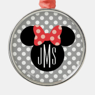 Ornement Rond Argenté Silhouette de tête Minnie à pois Monogramme