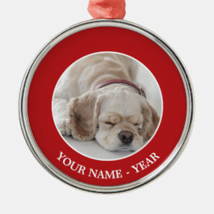 Ornement Rond Argenté Sommeil de chien de cocker