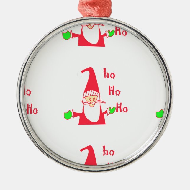 Ornement Rond Argenté Souris caricature amusante Collection Père Noël. (Devant)