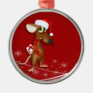 Ornement Rond Argenté Souris de Noël