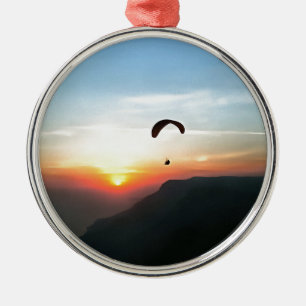 Ornement Rond Argenté Sunset Paraglide Wanderlust Extreme Sports Art
