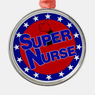 ORNEMENT ROND ARGENTÉ SUPER INFIRMIER THUMBS UP CHRISTMAS ORNAMENT