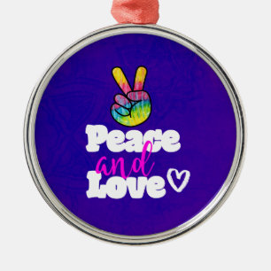 Ornement Rond Argenté Symbole de paix et d'amour Arc-en-ciel