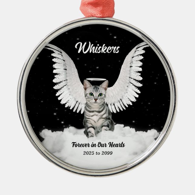 Ornement Rond Argenté Tabby Cat Guardian Angel Pet Memorial (Devant)