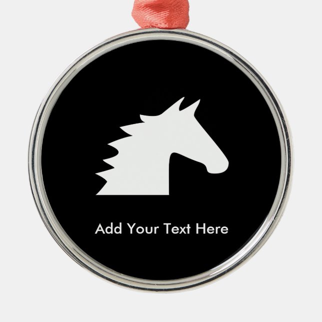 Ornement Rond Argenté Tête de cheval blanc (Devant)