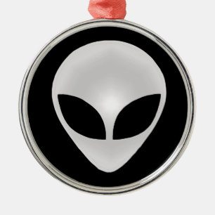 Ornement Rond Argenté Tête de gris Alien