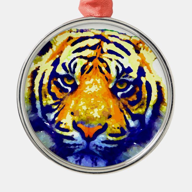 Ornement Rond Argenté Tiger Eyes Pop Art (Devant)