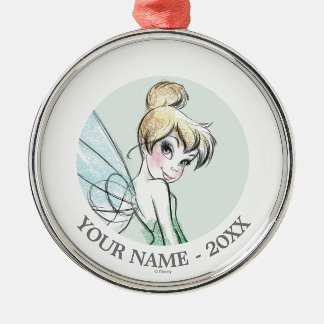 Ornement Rond Argenté Tinkerbell | Headshot Ajouter votre nom (Devant)