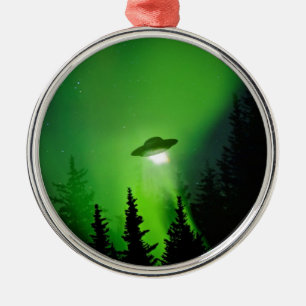 Ornement Rond Argenté UFO avec les lumières du nord