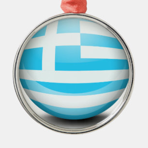 Ornement Rond Argenté Une boule avec le drapeau de la Grèce