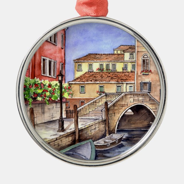 Ornement Rond Argenté Venise - Eau de stylo et de lavage (Devant)