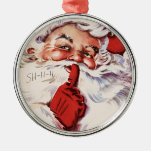 Ornement Rond Argenté Vintage Jolly Old Père Noël Shhh Beige