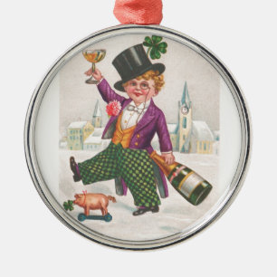 Ornement Rond Argenté Vintage St Patricks Day Shamrock Champagne