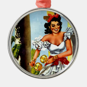 Ornement Rond Argenté Vintage voyage de danseuse cubaine