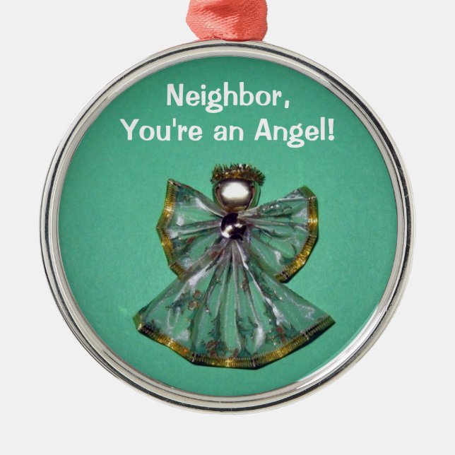 Ornement Rond Argenté Voisin, tu es un ange ! (Devant)