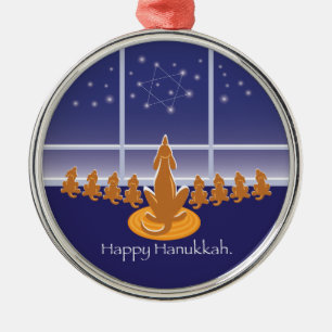 Ornement Rond Argenté WagsToWishes®_Menorah Dogs