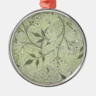 Ornement Rond Argenté William Morris Jasmine Botanique Antique Vintage