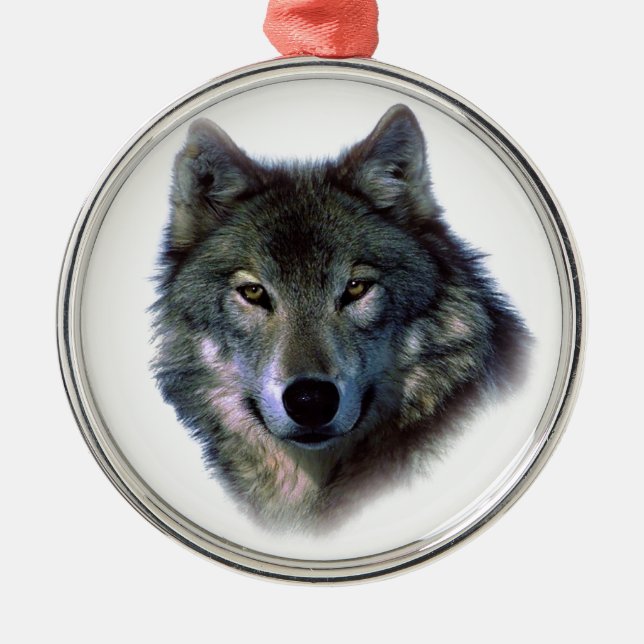 Ornement Rond Argenté Yeux de loup gris (Devant)