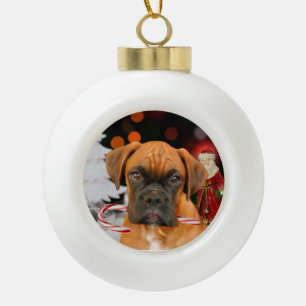 Ornement rond de chien de boxeur de Christmasn