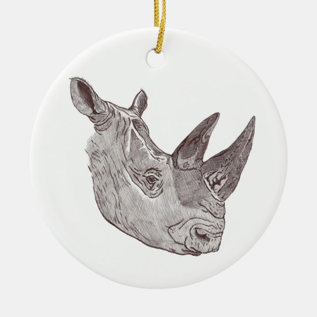 Ornement rond du sud de Noël de rhinocéros blanc (Devant)