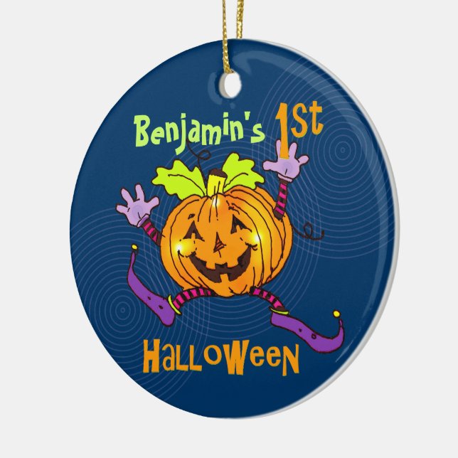 Ornement Rond En Céramique 1er Halloween Happy Citrouille personnalisé (Gauche)