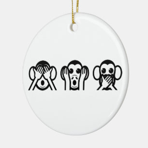 Ornement Rond En Céramique 3 Singes Sages Emoji