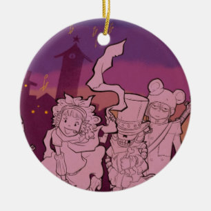 Ornement Rond En Céramique 4 petits monstres - musique de nuit