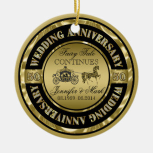 Ornement Rond En Céramique 50e anniversaire Mariage-Mariage Horse & Carriage