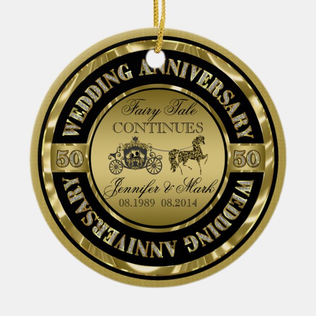 Ornement Rond En Céramique 50e anniversaire Mariage-Mariage Horse & Carriage (Devant)