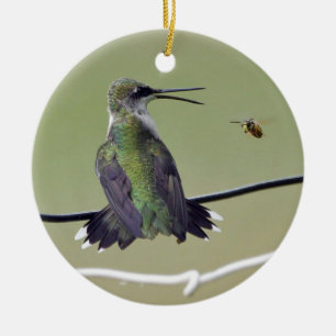 Ornement Rond En Céramique Abeille de colibri et de miel