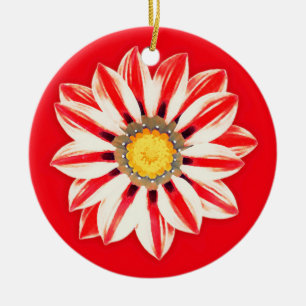 Ornement Rond En Céramique Afrique / Gazania - Rouge et blanc rayé