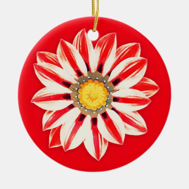 Ornement Rond En Céramique Afrique / Gazania - Rouge et blanc rayé (Devant)