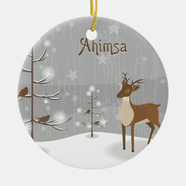 Ornement Rond En Céramique Ahimsa Holiday Reindeer (Devant)