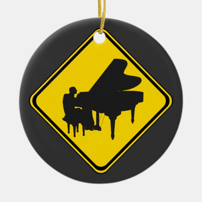 Ornement Rond En Céramique Alerte : Joueur de piano à l'avant ! (Devant)