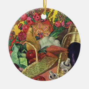 Ornement Rond En Céramique Aliments Biologiques, Légumes de Jardin, Fleurs en