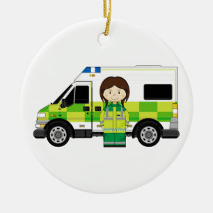 Ornement Rond En Céramique Ambulance de bande dessinée et EMT