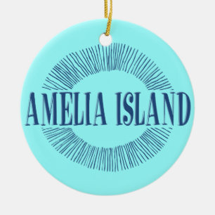 Ornement Rond En Céramique Amelia Island dans le bleu avec la conception du