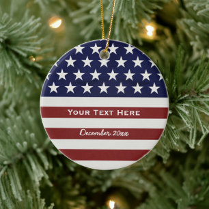 Ornement Rond En Céramique American USA Flag Patriotic July 4th Custom