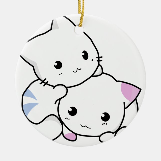 Ornement Rond En Céramique Amis mignons de chat (Devant)