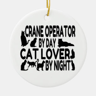 Ornement Rond En Céramique Amoureux des chats de l'opérateur de grue