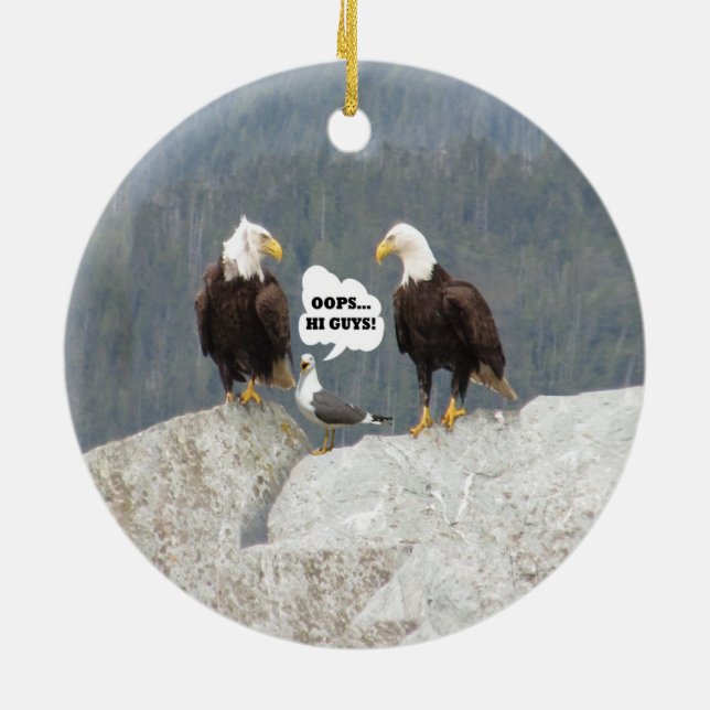 Ornement Rond En Céramique Amusants aigles et mouettes (Dos)