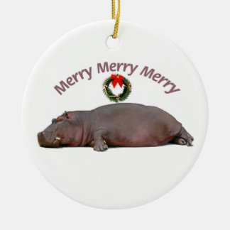 Ornement Rond En Céramique Amusement de Joyeux Noël d'hippopotame