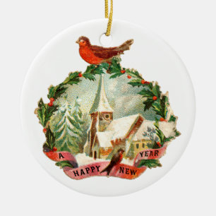 Ornement Rond En Céramique Ancien Noël, Nouvel An, Robin