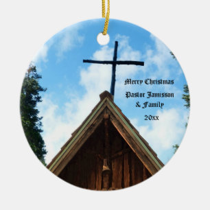 Ornement Rond En Céramique Ancien Pays Église, Pasteur ou Prêtre Noël