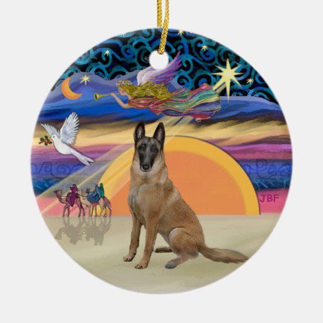 Ornement Rond En Céramique Ange de Noël - Malinois belge (Devant)