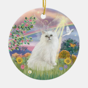 Ornement Rond En Céramique Ange des Nuages - Chat Persan Blanc