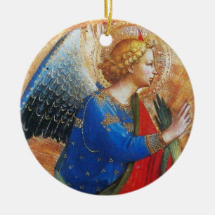 Ornement Rond En Céramique ANGE EN OR ROUGE ET BLEU, Sapphire Pierre Gem